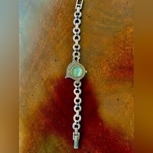 Vivani Women's Mother Pearl Face with Marcasites & Black Crystal Bracelet Watch